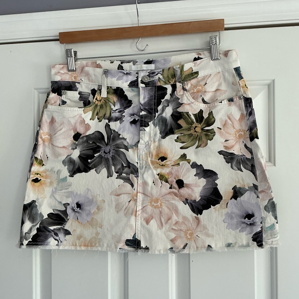 7 For All Mankind Watercolor Floral Denim Mini Skirt 31